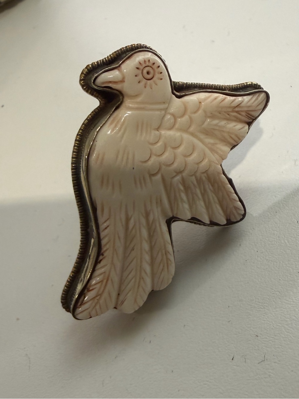 Vintage Bird-Shaped carved bone ring- adjustable
